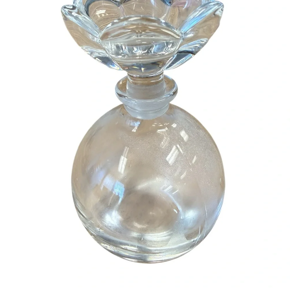 Vintage Clear Glass Perfume Bottle w/ Flower Stopper Vanity Decor